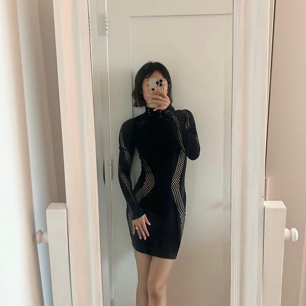 NWT Mugler cut out mock neck body con dress